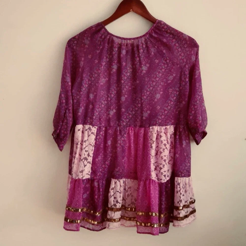 Free People Purple Gold Gossamer Wings Tunic